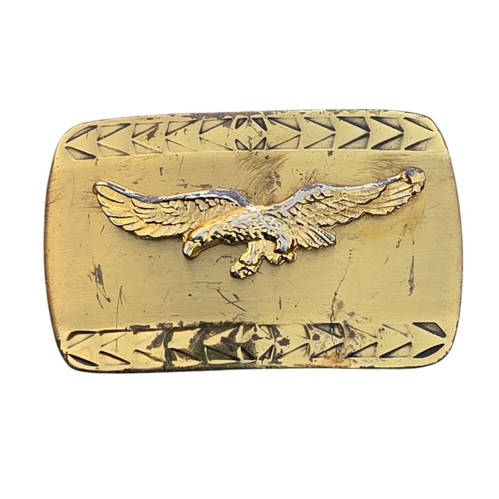 Distressed Eagle Belt Buckle Gold Tone Vintage Western Wear Well Worn Left Hand?
